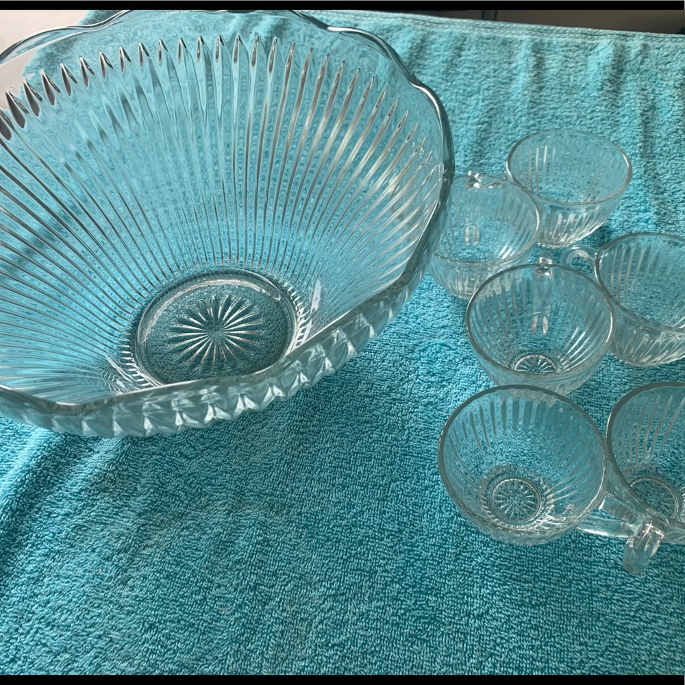 Crystal Glass Punch Bowl Set